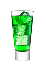 Glass of green energy carbonated soda with ice