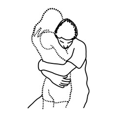 man hugs his transparent lover vector illustration sketch hand drawn with black lines isolated on white background