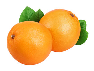 Orange with leaf isolated on the white background