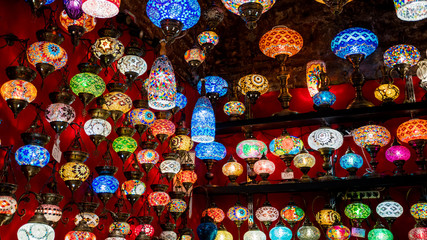 Colorful  lanterns.  lamps for sale in the Grand Bazaar, Istanbul, Turkey