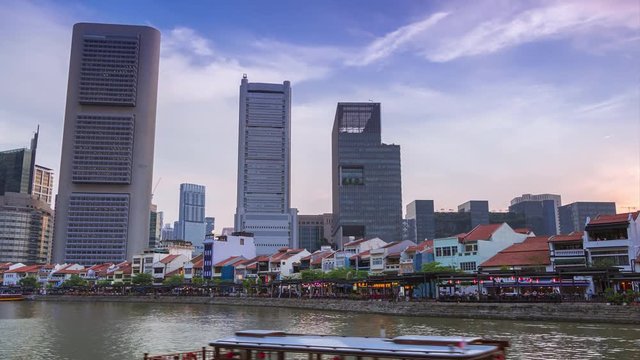 Evening in Chinatown of Singapore. Time Lapse