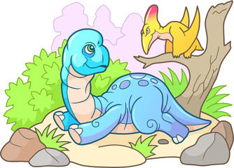 cartoon cute brachiosaurus, funny illustration