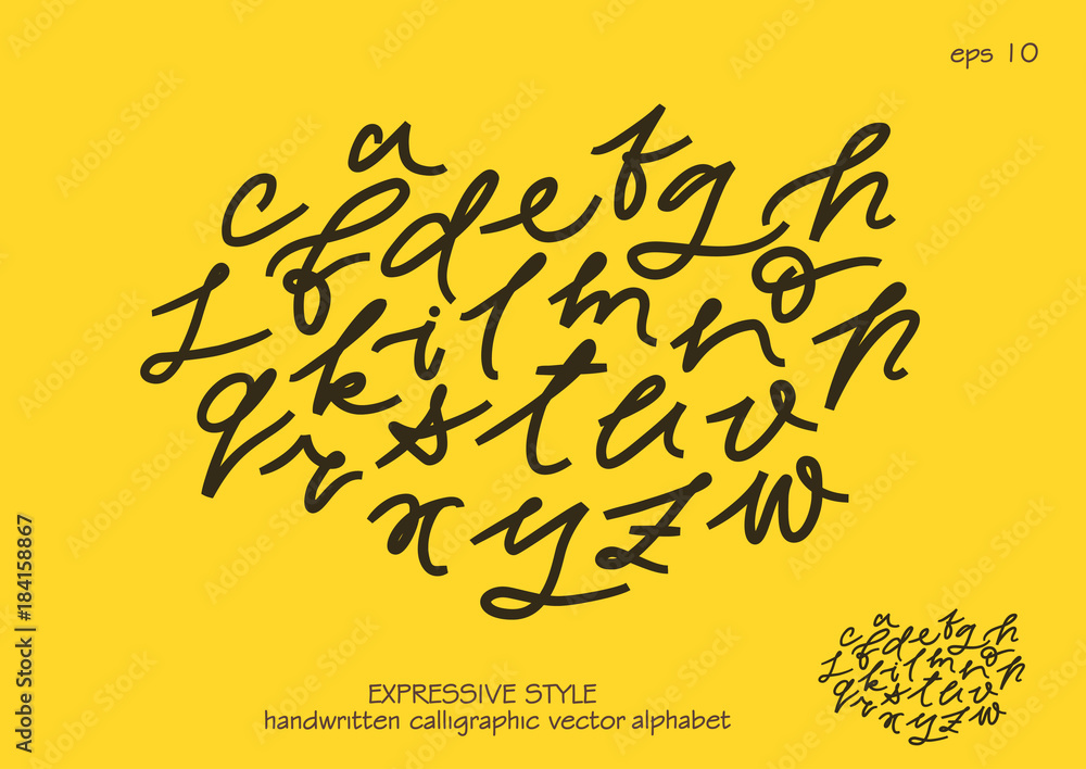 Poster vector set of lowercase handwritten expressive letters.