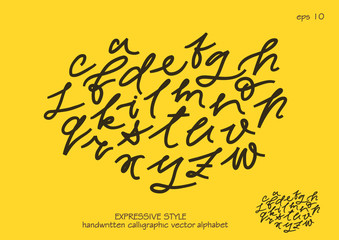 Vector set of lowercase handwritten expressive letters.