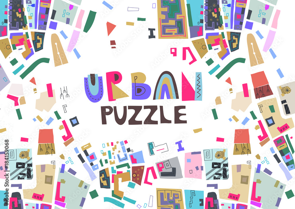 Poster vector trendy horizontal poster with colorful map fragments and text 