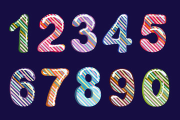 Bubble cartoon of fonts . Colorful 3d jelly numbers for kids. Diagonal pattern stripe . Isolated. Vector