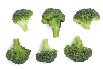 fresh broccoli isolated on white background. Top view. Flat lay pattern