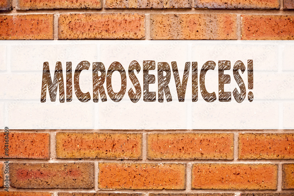 Poster conceptual announcement text caption inspiration showing microservices. business concept for micro s