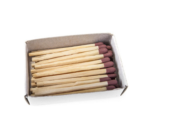 Open matches with box on the white background