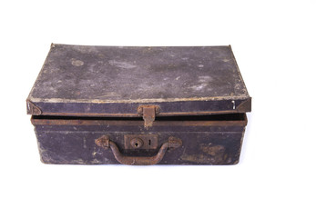 Old vintage suitcase on the white background