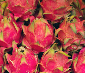 Closeup of fresh dragon fruit in the market in Kuala Lumpur, Malaysia