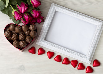 letters, letter, frame, february, chocolate, box, candy, rose, sweet, closeup, present, gift, romantic, holiday, 14 february, space, vintage, wall, shape, romance, white, celebration, day, wood, desig