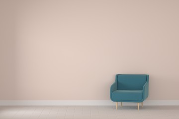 Armchair sofa in a pastel living room with free copy space. minimal style concept