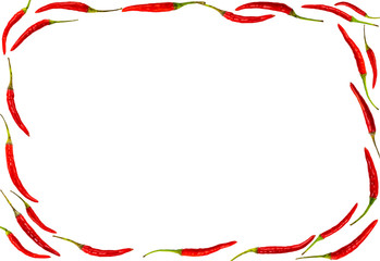 chili pepper frame with long pods red with copy space on white background