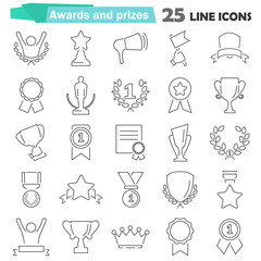 Awards and prizes line icons set for web and mobile design