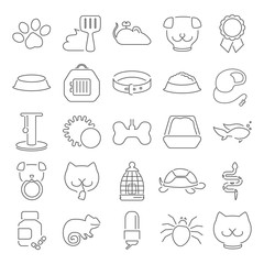 Veterinary shop line icons set for web and mobile design