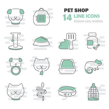 Veterinary shop line icons set for web and mobile design
