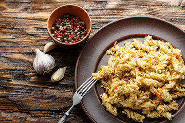 nautically pasta on the wooden background