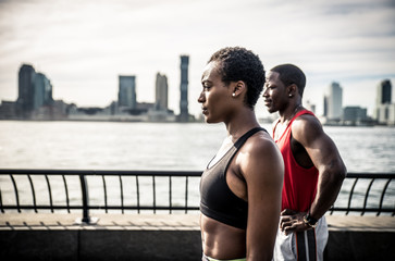 African american couple making sport in New york city