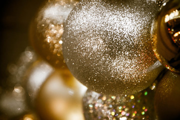 Christmas balls and lights in close up
