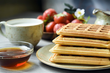 Belgian wafers with honey and fresh berries