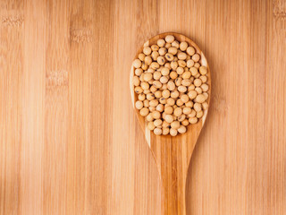 Soy Beans in Wooden spoon.