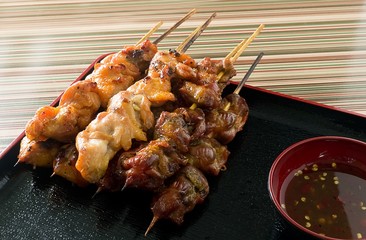 Barbecue Chicken Grilled Food on Bamboo Skewer