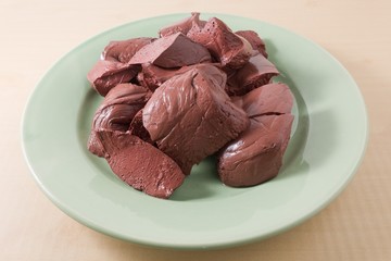 Boiled Pig Blood Curd on A Green Dish