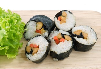 Veggie Sushi Rolls or Vegetable Maki Isolated on White
