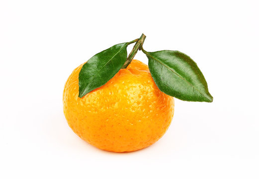 fresh mandarine with slice and leaf isolated white background
