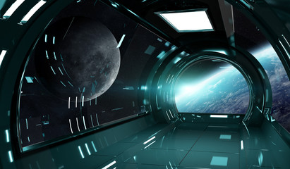 Spaceship interior with view on Earth 3D rendering elements of this image furnished by NASA © sdecoret