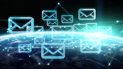 Emails exchanges on planet Earth 3D rendering