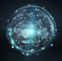 Holograms datas digital sphere 3D rendering