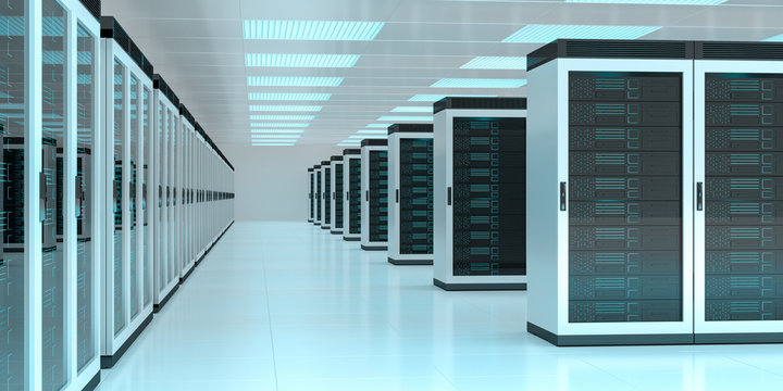 Server room data center interior 3D rendering