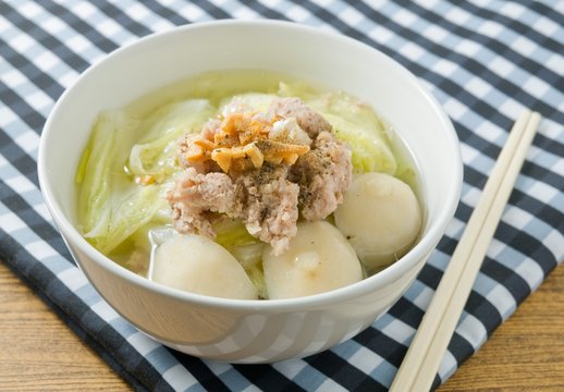 Traditional Chinese Cabbage Soup with Pork and Meat Ball