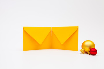 Yellow envelopes and Christmas decoration
