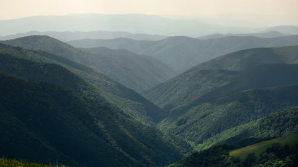 Beautiful landscape of Carpathian mountains seen from Borzhava mountain range