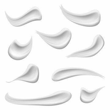 Set of cosmetic white cream texture. Realistic skin cosmetic cream, gel or foam drop isolated on white background