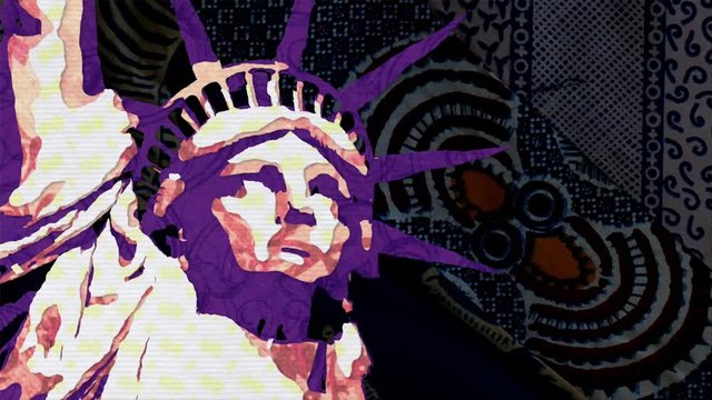 Statue of Liberty hand made pop art stop motion cartoon seamless loop animation background - new quality national pride colorful joyful video footage
