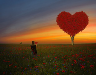 Naklejka na ściany i meble Red heart shaped tree-symbol of love and Valentine's Day
