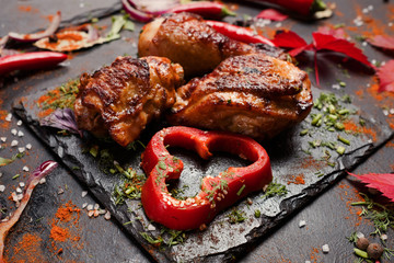 shashlik portion georgian national cuisine concept. nourishing and delicious meat. food photography.