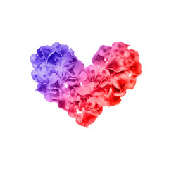 Obraz premium Heart made of rose petals. Red rose petals heart over white background. Top view with copy space for your text. Love and romantic theme