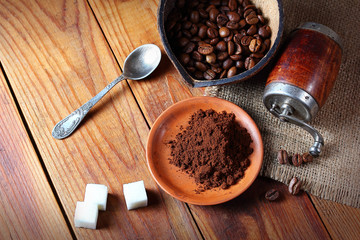 coffee in spoon isolated white background