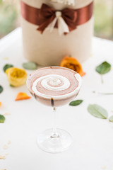 delicious chocolate milk cocktail recipe concept. festive morning. tasty beverage.