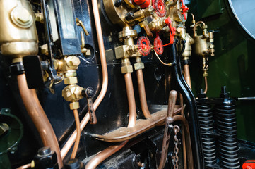 Controls on the footplate of a steam train
