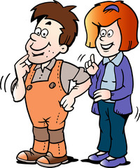Cartoon Vector illustration of a man there listening to the woman's good advice