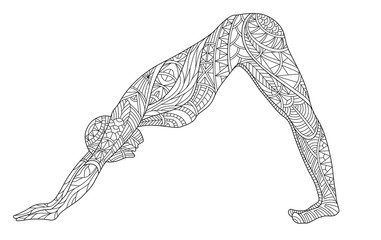 Graphic vector illustration of a woman doing Yoga in Downward-facing Dog Pose - 184181073