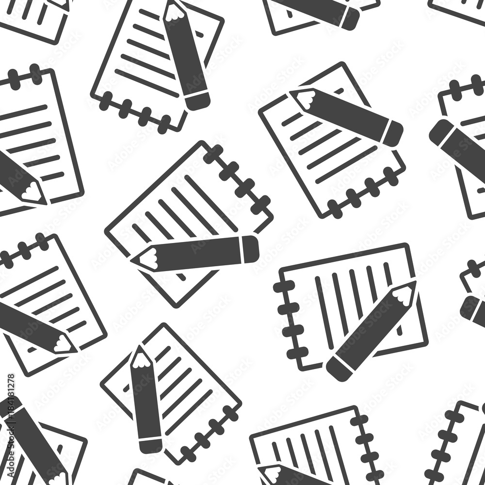 Poster document with pencil seamless pattern background. business flat vector illustration. document concep