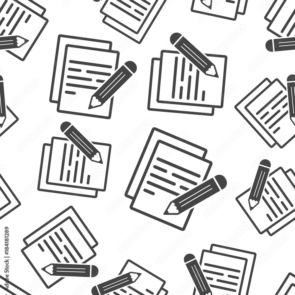 Poster document with pencil seamless pattern background. business flat vector illustration. document concep