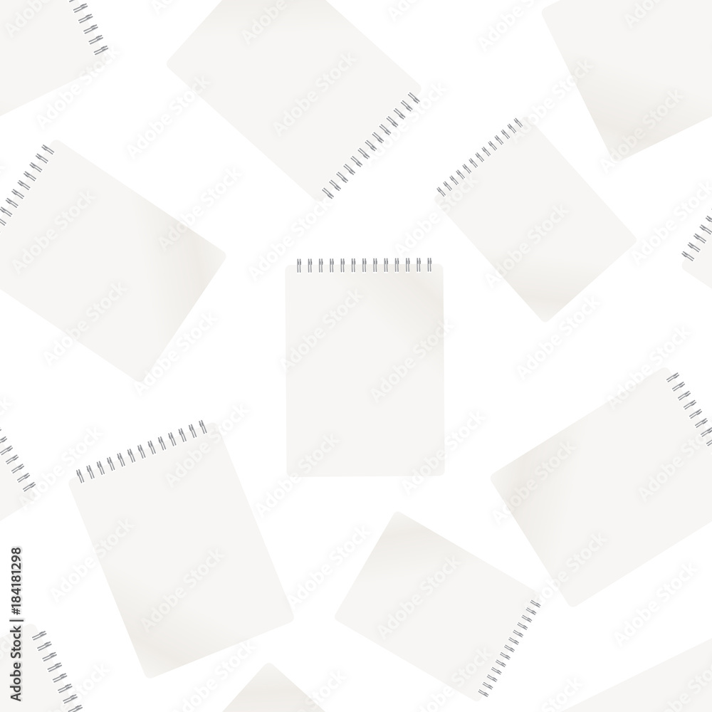 Poster realistic template notepad with spiral seamless pattern background. business flat vector illustratio